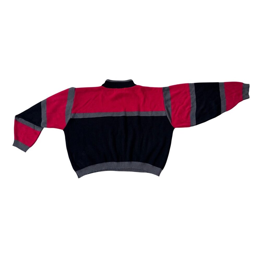 Vintage Colorblock Sweater Large Red Black Gray Acrylic Retro Hollywood Vine 80s - Picture 3 of 6